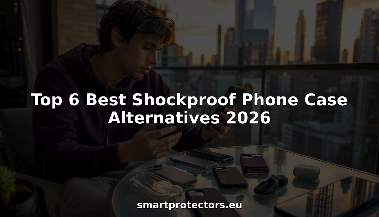 Person comparing shockproof phone case alternatives on table