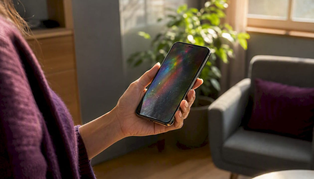 Smartphone with rainbow effect on screen protector