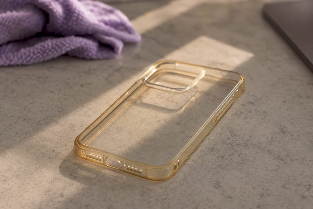 Yellowing clear phone case close-up