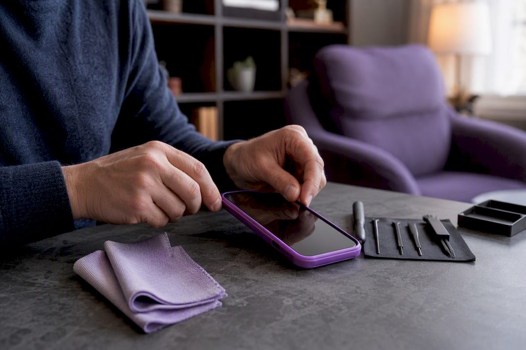 Hands testing phone case fit on phone