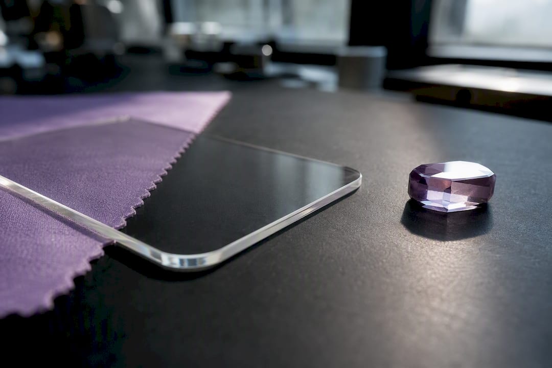 Polished sapphire protector edge under dramatic light