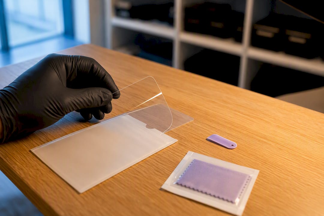 Transparent screen protector prepared for dispatch