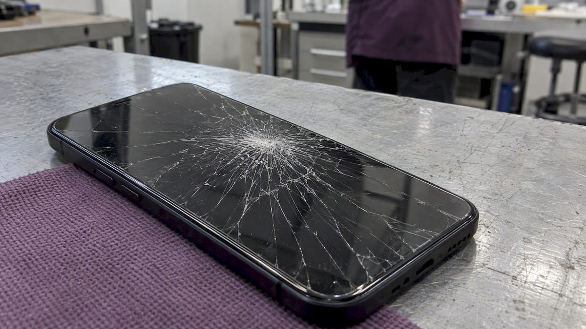 Cracked screen protector remains bonded after impact