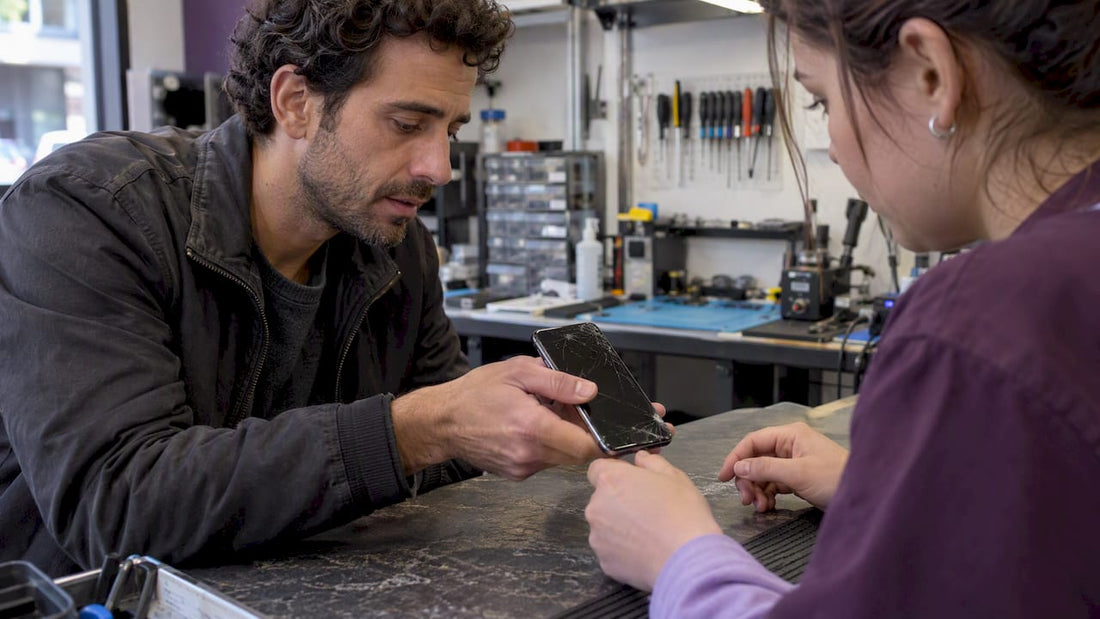 Customer showing technician a cracked phone