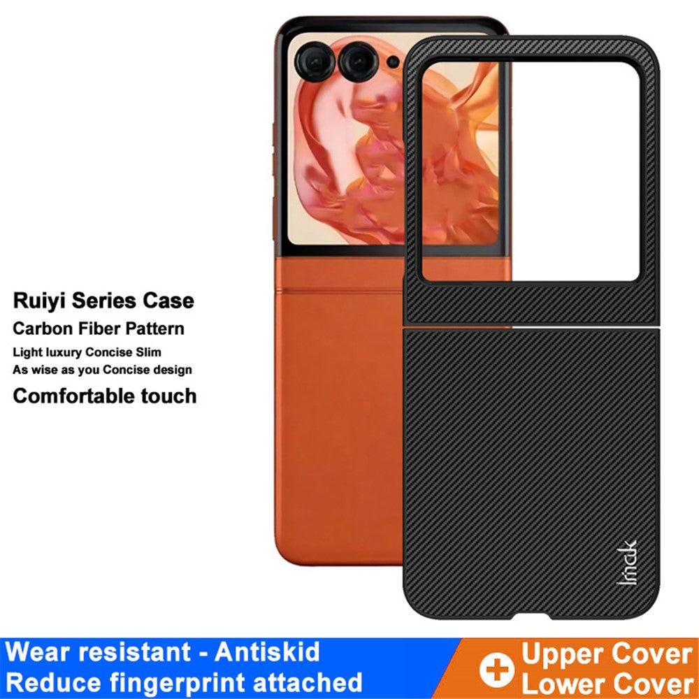 PC+PU Leather Phone Case with Carbon Fibre Texture Effect IMAK Ruiyi Series for Motorola Razr 60 / Razr 50 5G / Razr 2024 5G