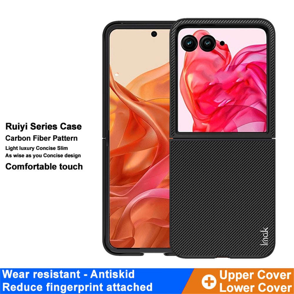 PC+PU Leather Phone Case with Carbon Fibre Texture Effect IMAK Ruiyi Series for Motorola Razr 50 Ultra 5G / Razr+ 2024 5G