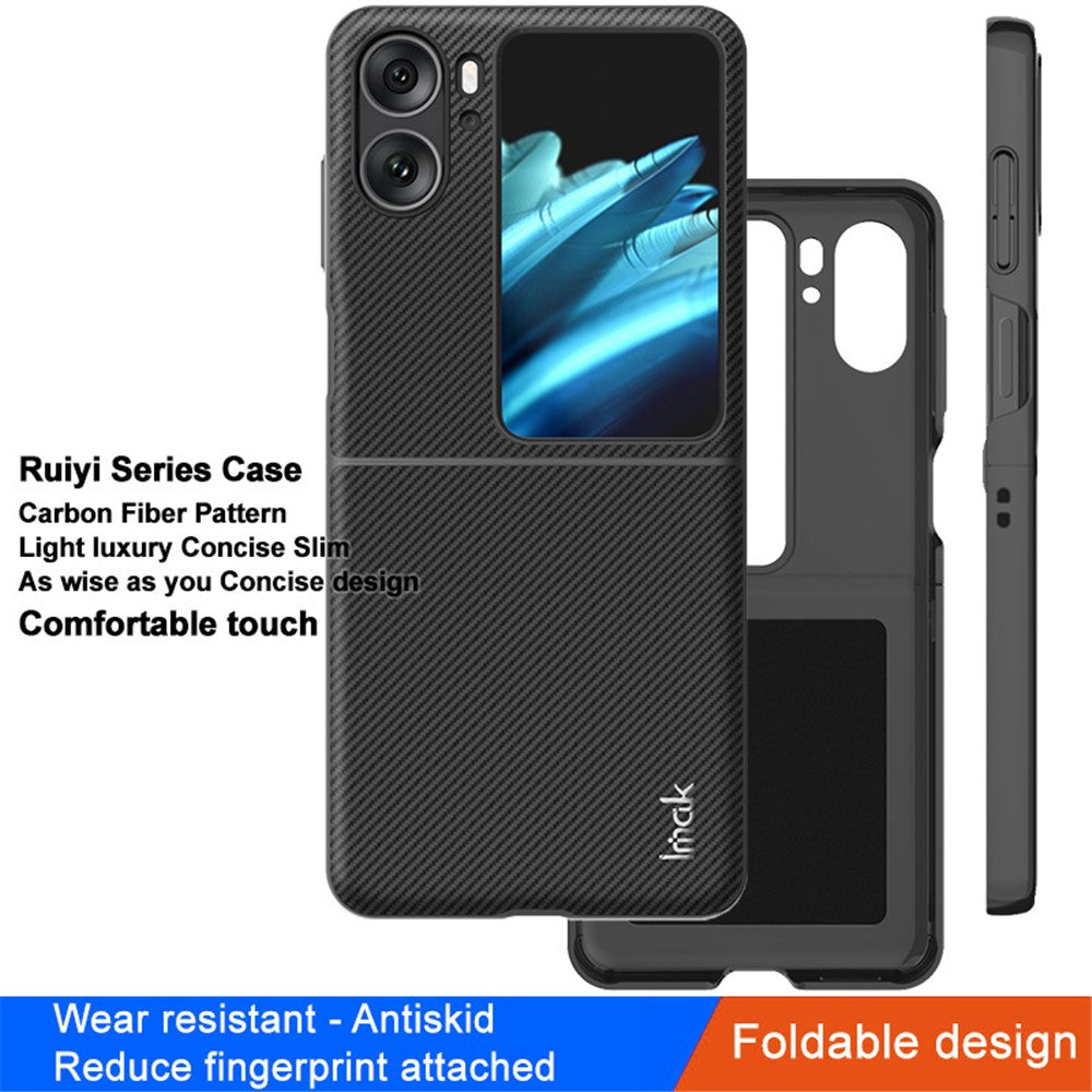 Carbon Fibre Textured PU Leather Case IMAK Ruiyi Series for Oppo Find N2 Flip 5G