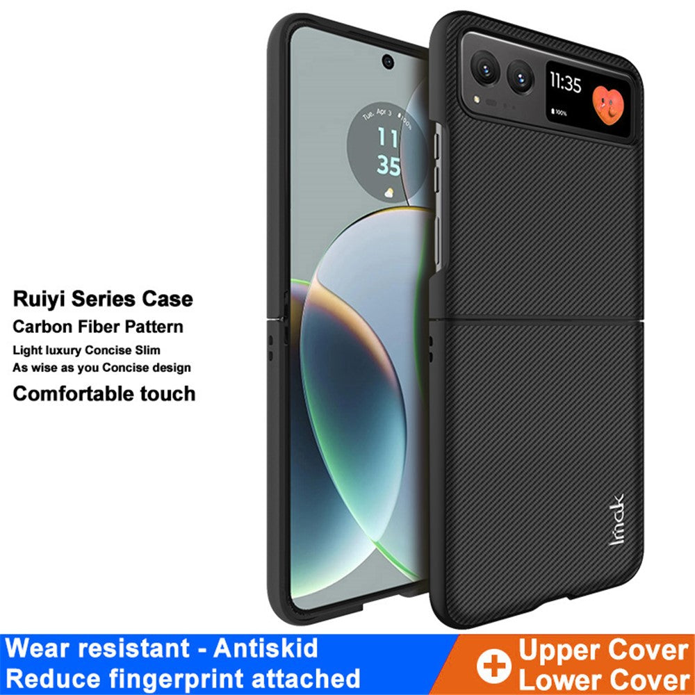 PC+PU Leather Phone Case with Carbon Fibre Texture Effect IMAK Ruiyi Series for Motorola Razr 40 5G