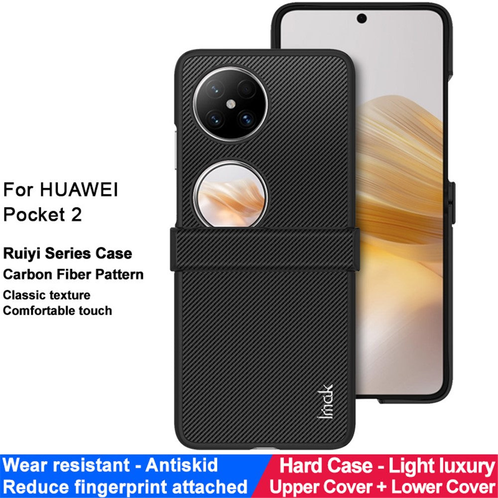 High Quality PC+PU Leather Phone Case with Carbon Texture IMAK Ruiyi Series for Huawei Pocket 2