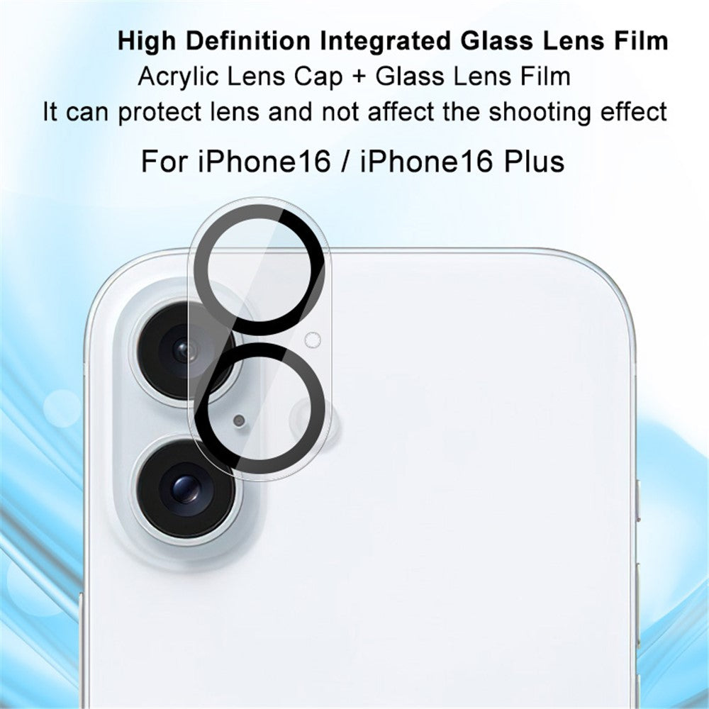Tempered Glass HD Camera Lens Film + Acrylic Lens Cap IMAK For iPhone 16 / 16 Plus