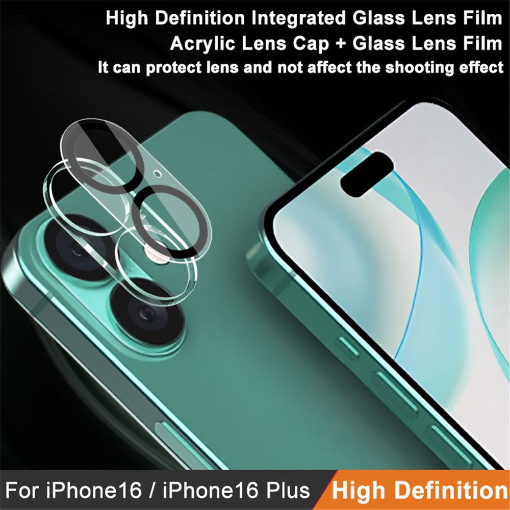 Tempered Glass HD Camera Lens Film + Acrylic Lens Cap IMAK For iPhone 16 / 16 Plus