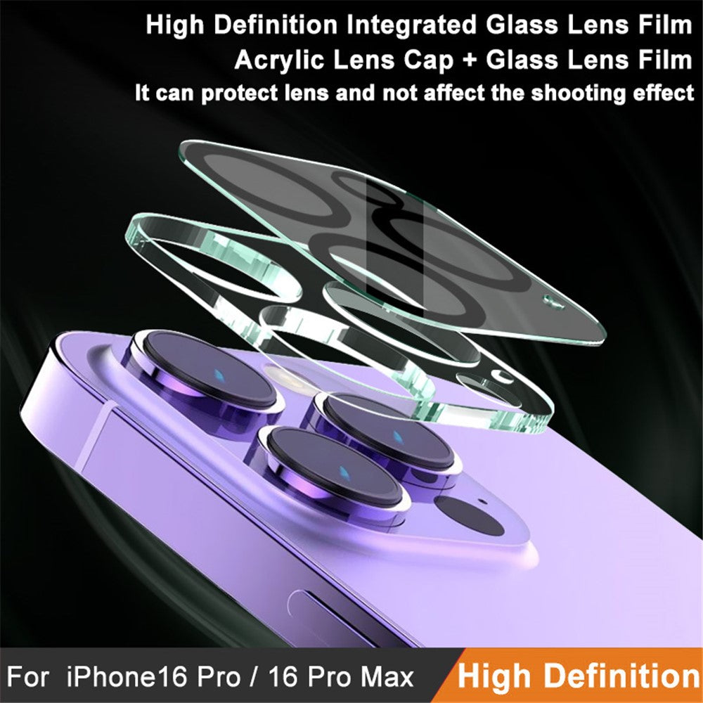 Tempered Glass Camera Lens Film+Acrylic Lens Cap IMAK For iPhone 16 Pro / 16 Pro Max