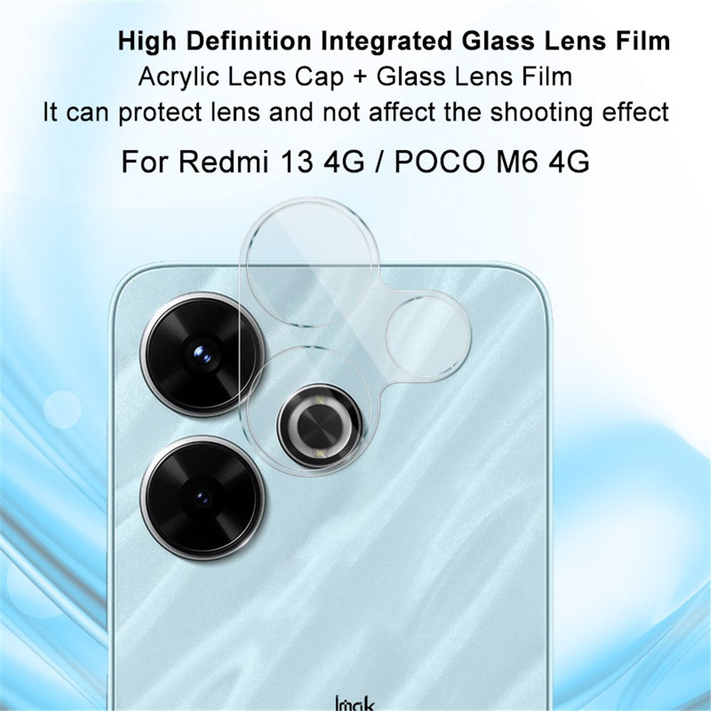 Tempered Glass Camera Lens Film+Acrylic Lens Cap IMAK For Xiaomi Redmi 13 5G / 13 4G / Note 13R 5G / Poco M6 4G