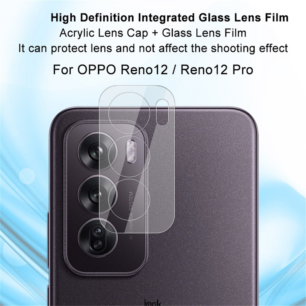Tempered Glass Camera Lens Film+Acrylic Lens Cap IMAK For Oppo Reno12 5G (Global) / Reno12 Pro 5G (Global)