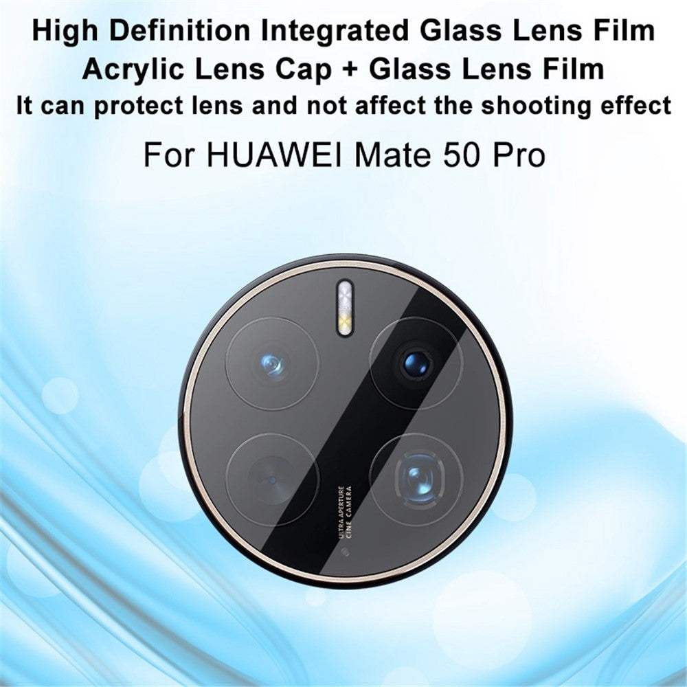 IMAK For Huawei Mate 50 Pro 4G Camera Lens Protector HD Tempered Glass Camera Lens Film + Acrylic Lens Cap