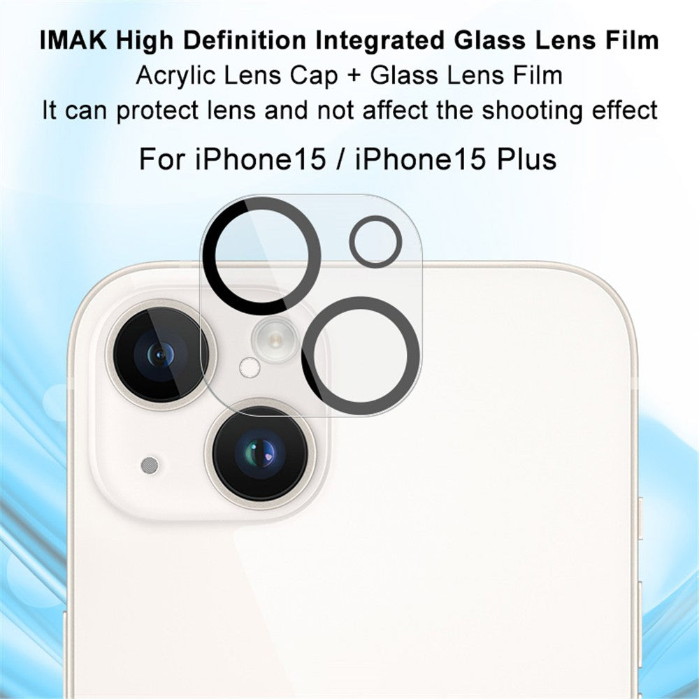 Tempered Glass HD Camera Lens Film + Acrylic Lens Cap IMAK For iPhone 15 / 15 Plus