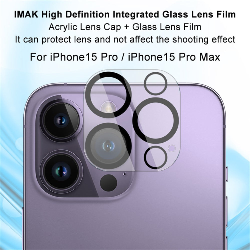 Tempered Glass HD Camera Lens Film + Acrylic Lens Cap IMAK For iPhone 15 Pro / 15 Pro Max
