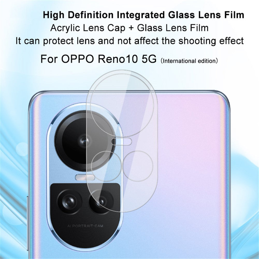 Tempered Glass Camera Lens Film+Acrylic Lens Cap IMAK Lens Protector for Oppo Reno10 Pro 5G (Global) / Reno10 5G (Global)