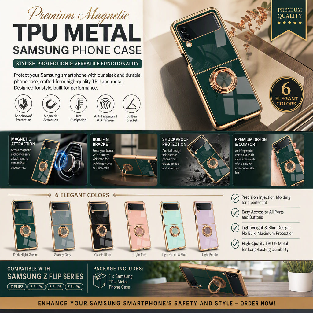 Stylish TPU Phone Case with Electroplated Magnetic Ring and Edges for Samsung Galaxy Z Flip Series